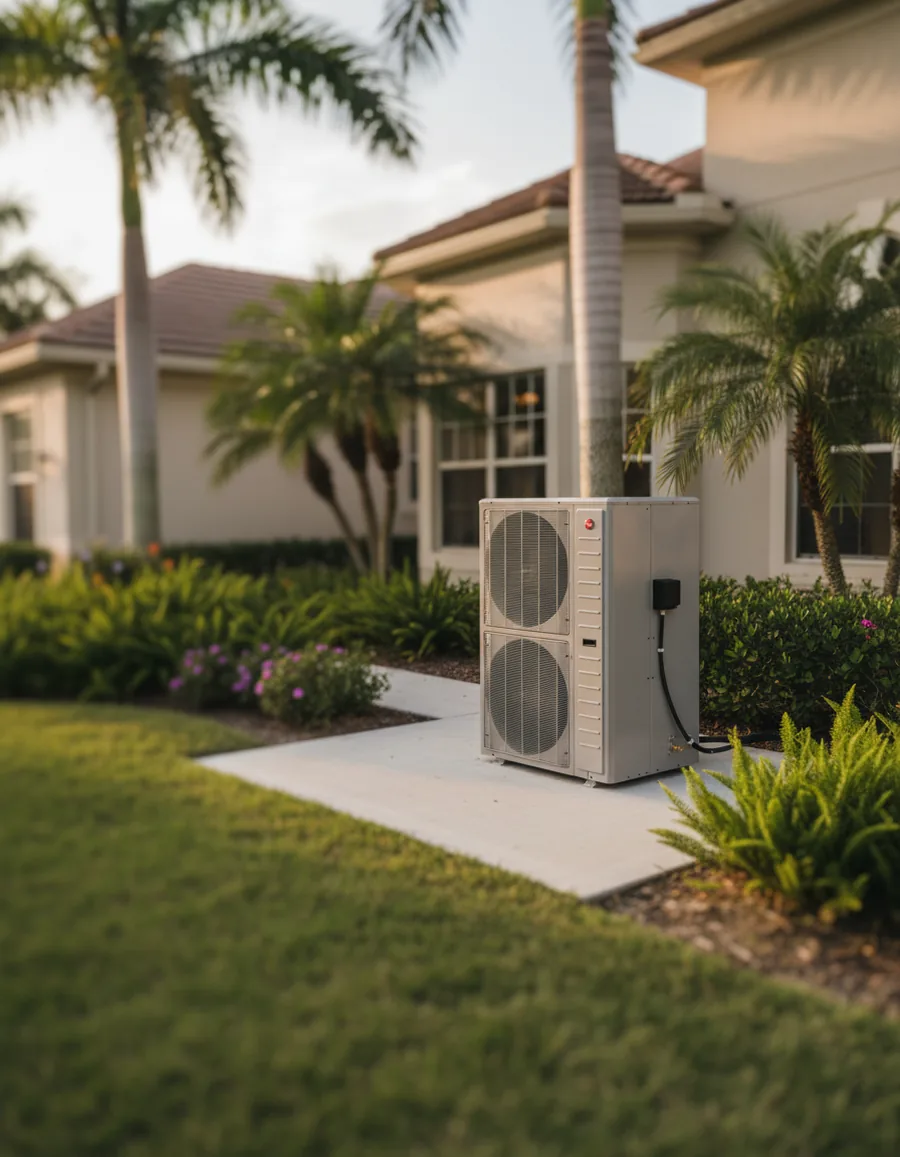 Rheem side-discharge inverter condenser at an upscale Florida home